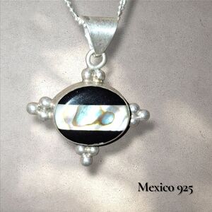 Mexico 925 Onyx Abalone Pendant Only Vintage Sterling Silver Gemstone